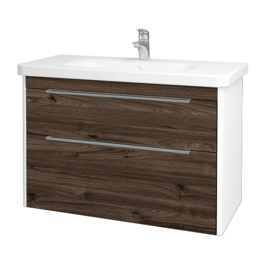 Badezimmerschrank TORO SZZ2 100  - L01 Weiß Lack Hochglanz - D25 Teak